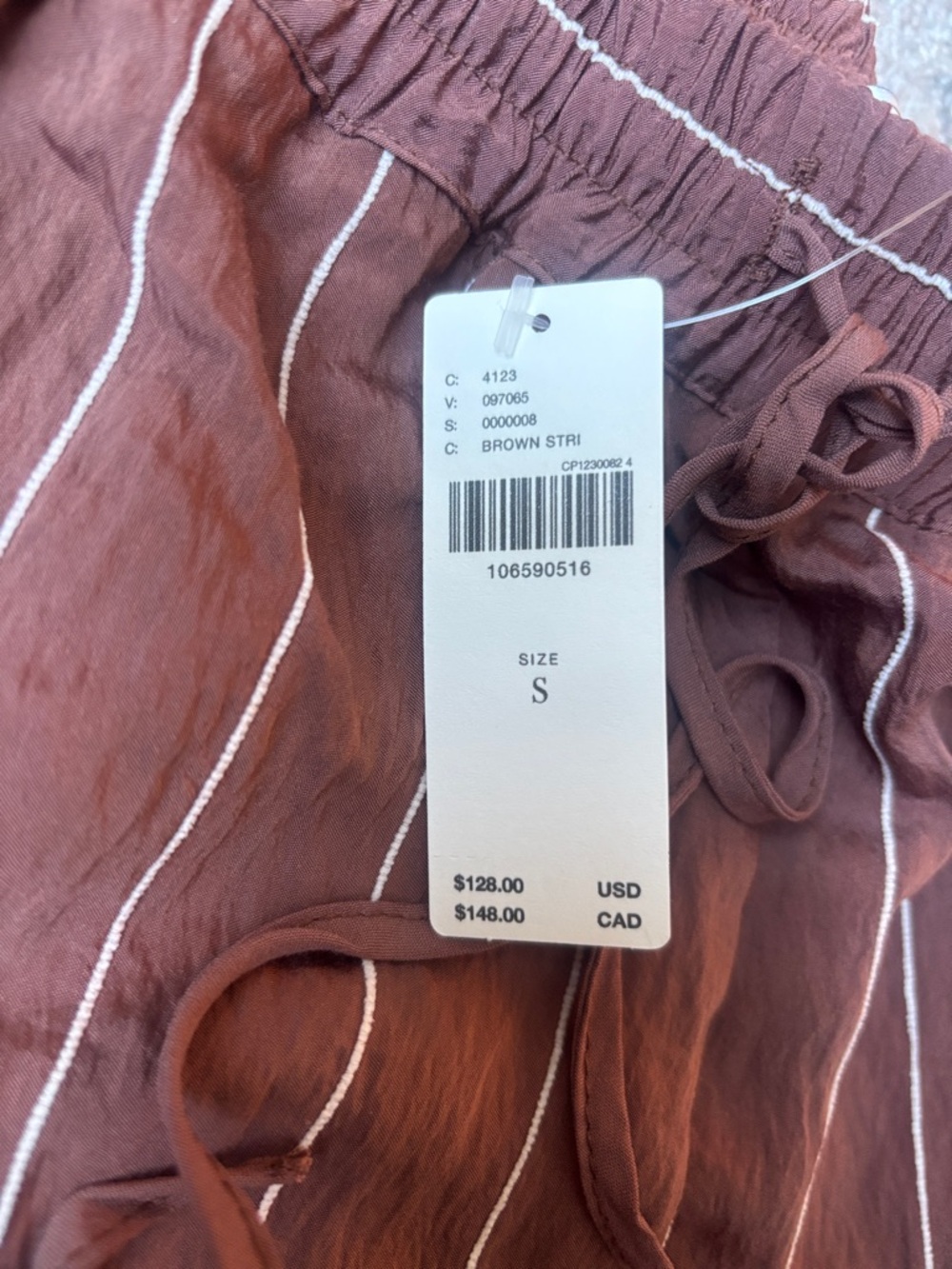 Maeve Rust-Brown Pinstripe Wide-Leg Drawstring Pants - Picture 2 of 4